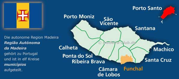 Karte Madeiras mit markierter Insel Porto Santo